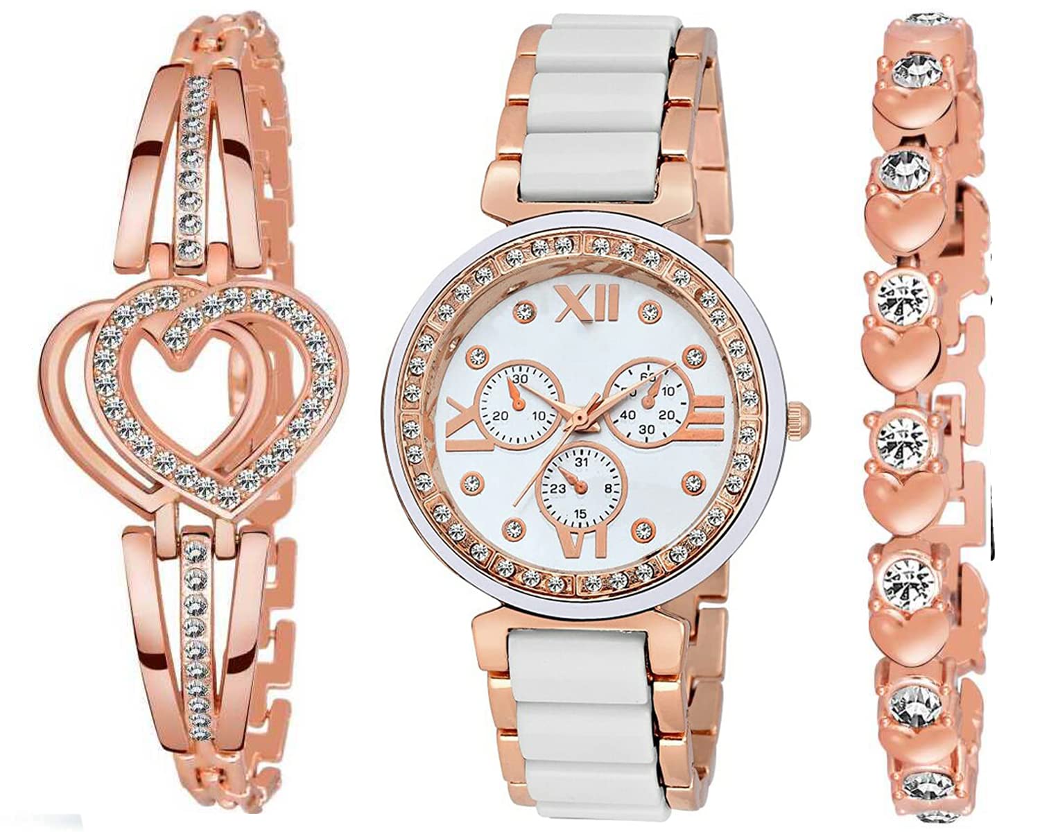 The Shopoholic Stainless Steel Analog White Dial Watch With Heart Shape Bracelet Combo For Womens And Girls Pack Of 3 (B09JWVCP19) Amazon Price History, Amazon Price Tracker