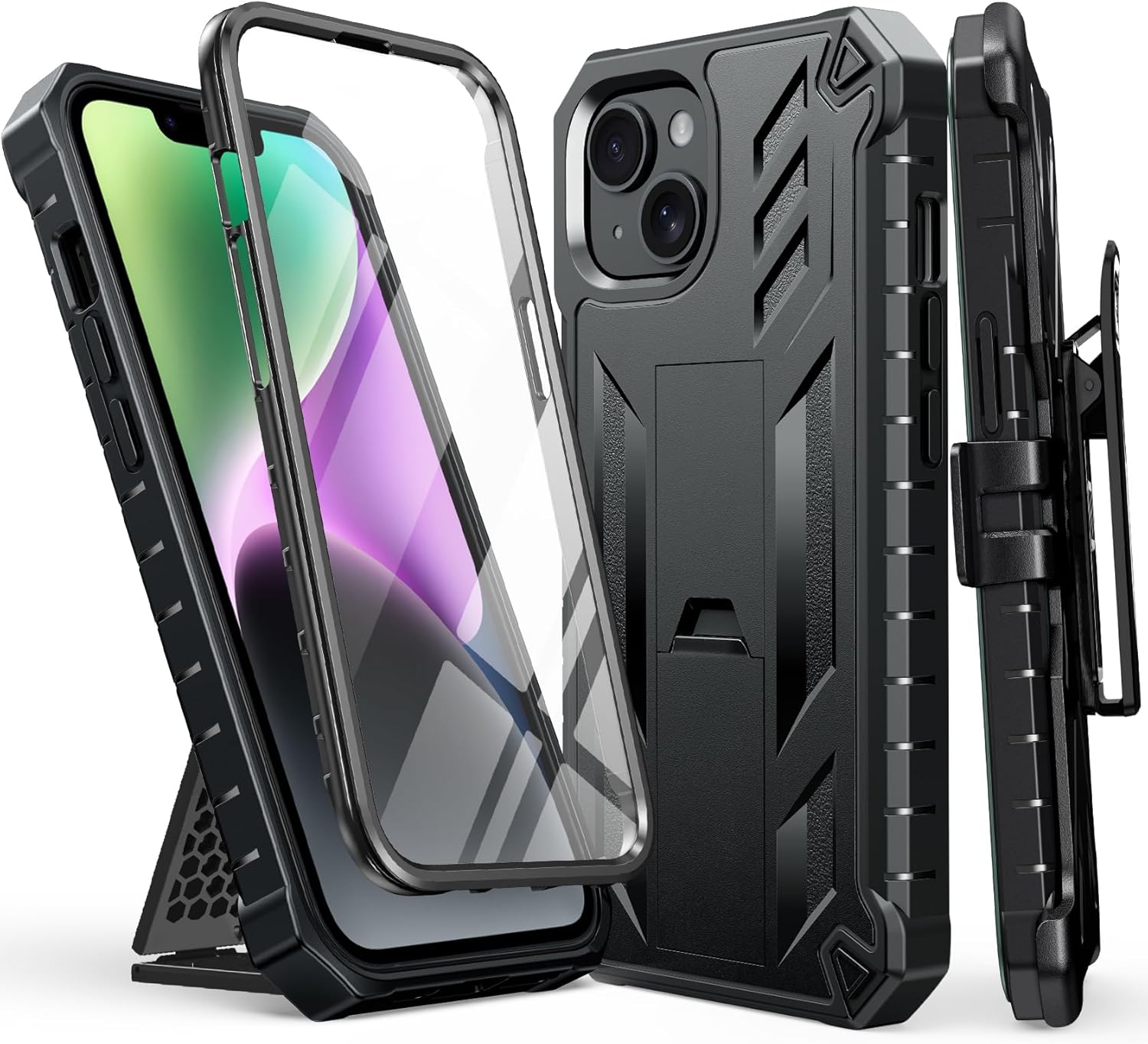 FNTCASE for iPhone 14 Plus Case: Rugged Protective Belt Clip Holster Heavy Duty with Built in Kickstand - 360 Protection Shockproof Cover for iPhone 14 Plus Phone Cases, 6.7inch (Matte Black)