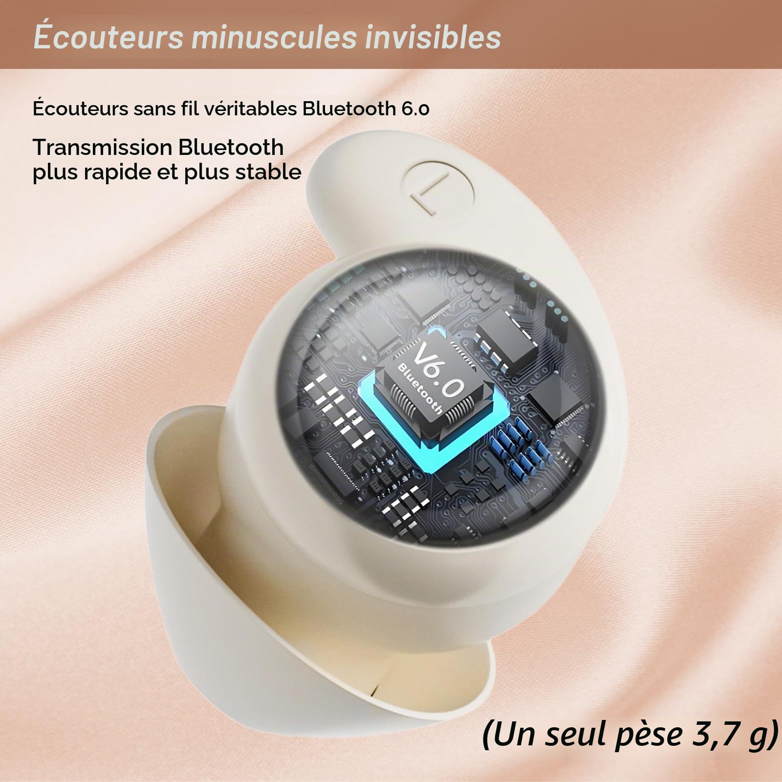 LOBKIN Écouteurs Sommeil, Casque Antibruit Sommeil Bluetooth 6.0, Mini Écouteurs Invisibles sans Fil d'appel,Ecouteur pour Dormir sur, Le Côté Le pour Dormir, Le Sport, Le Yoga et Les Voyages