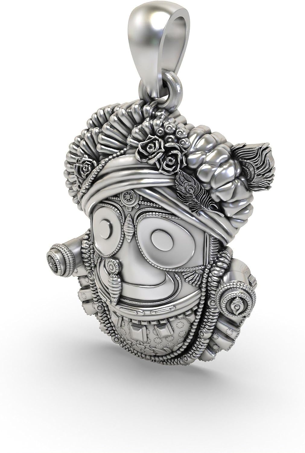 Exotic India 925 Sterling Silver Lord Jagannath Ji Pendant Hindu God Jewelry for Men & Women