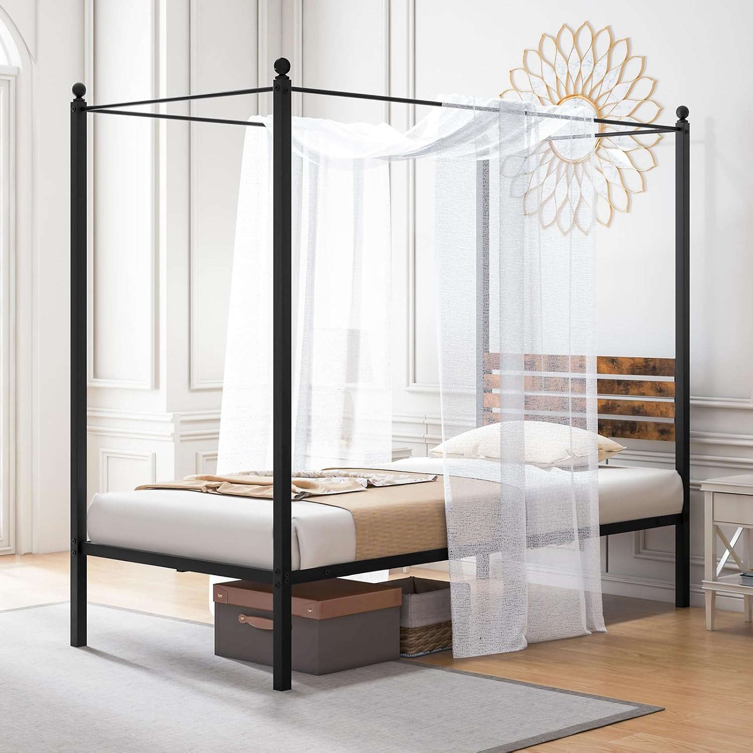 Amazon.com: Giantex Metal Canopy Bed Frame Twin Size, 4-Poster Platform ...