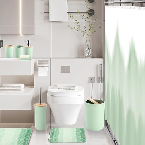 Vista 144 de iMucci Accesorios de baño, juego de baño negro con cortina de ducha y alfombra, cortina de ducha impermeable con alfombra ultra absorbente, juego