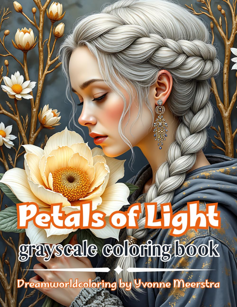 Petals of light: Enchanting Portraits and Luminous Floral Beauties for Relaxing Grayscale Coloring