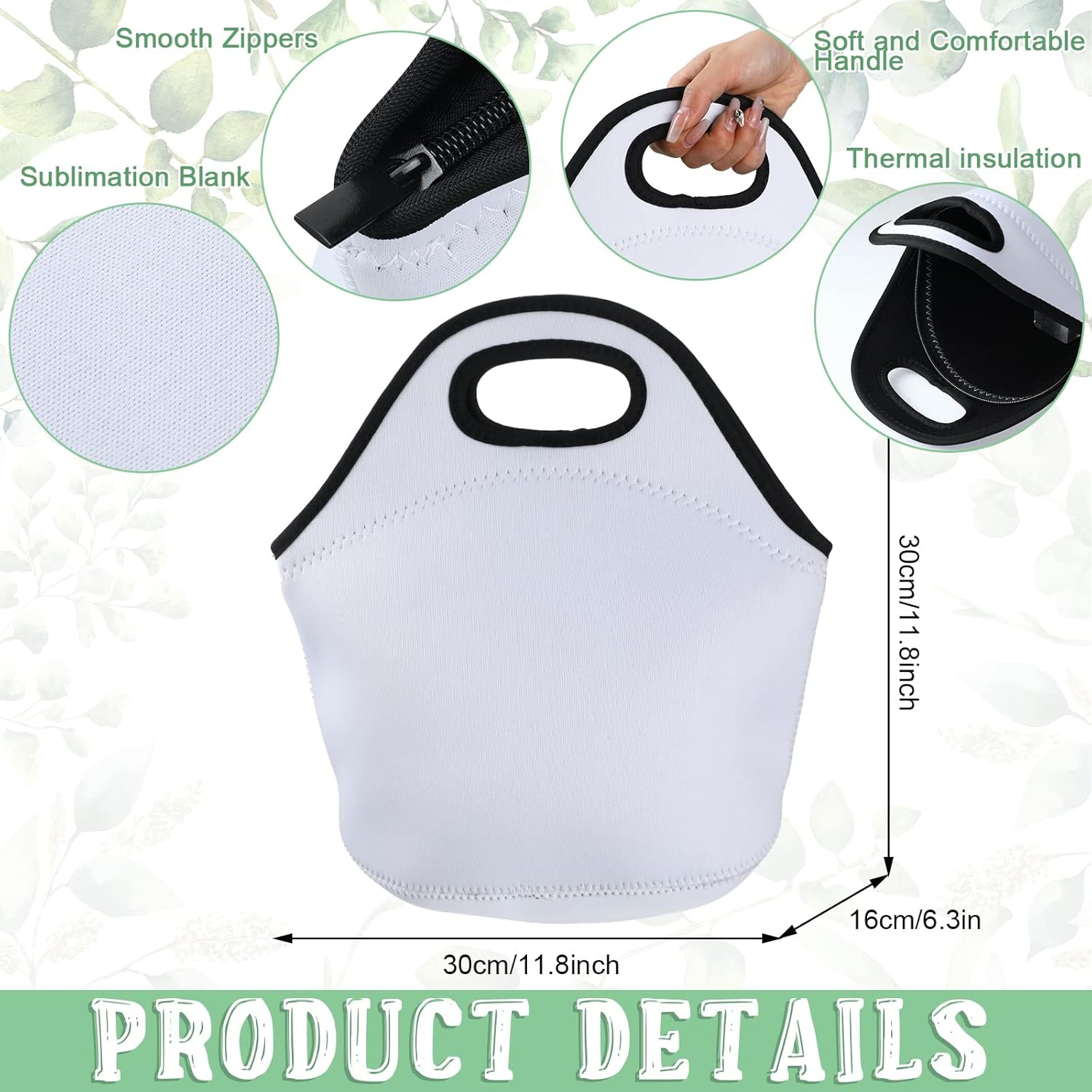 Sumind 6 Pcs Sublimation Blank Neoprene Lunch Bags DIY Reusable Lunch Box Thermal Insulated Pouch Foldable Food Carry Case Handbags Tote with Zipper for Women Adults Work Outdoor(Medium)