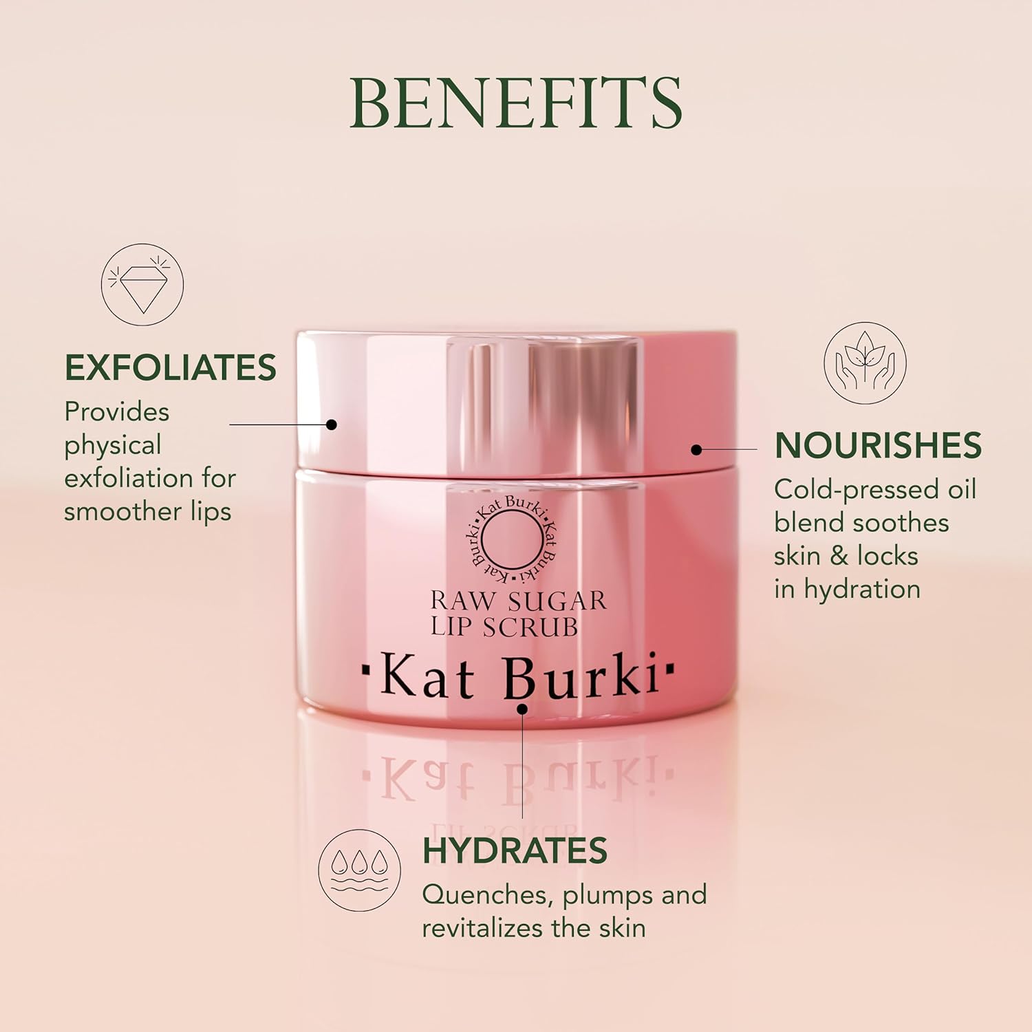 Kat Burki Raw Sugar Lip Scrub Exfoliator Smoothing and Moisturizing Treatment for Dry and Chapped Lips with Cold-Pressed Oils,1 Fl Oz