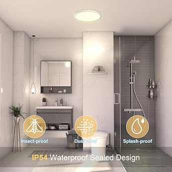 LED Ceiling Light 24W, Round Flush Ceiling Light 3000K Warm White 2200lm, Waterproof IP54, Ceiling Lamp for Bathroom, Kitchen, Corridor, Bedroom, Office, Ø30cm [Energy Class F]