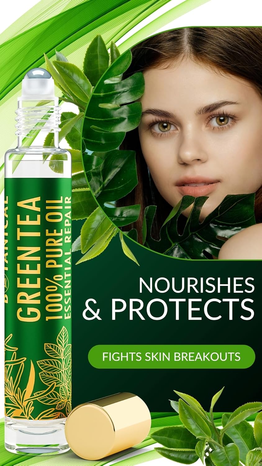 Botanical Green Lab 100% Green Tea Oil Essential Repair for Acne, Reduce Redness, Swelling & Skin Irritation, Mosquito Bites | Organic, Pure, Natural Skincare & Aromatherapy (0.33 fl oz/10 ml)