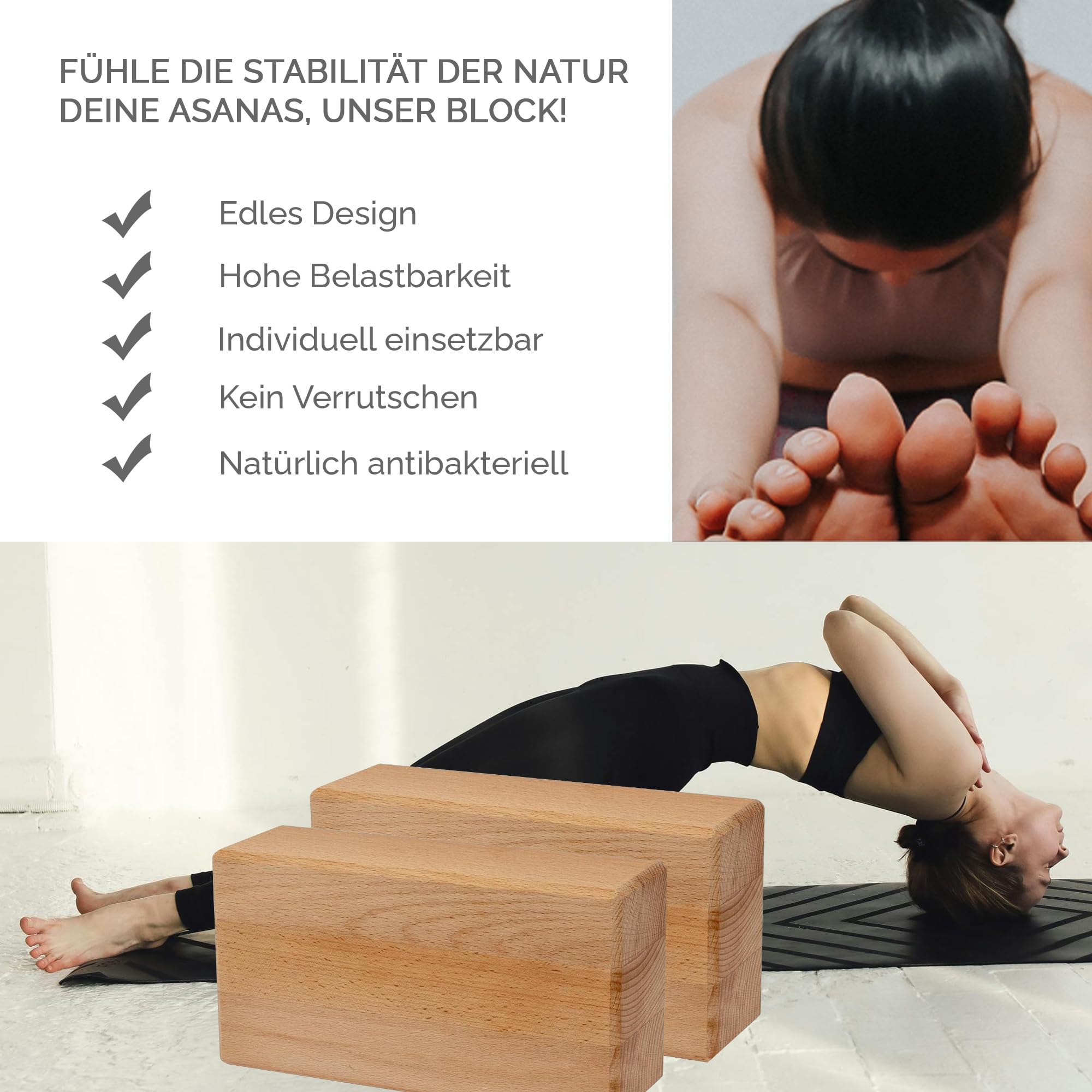 Yogablock Holzklötze für Yoga Pilates Stretching und Meditation Natürlich umweltfreundlich stabile Unterstützung für das Training