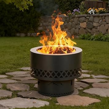 19In Smokeless Fire Pit - Wood Burning Firepit Table with Removable Ash Pan & Dust Bag, Outdoor Fireplace for Patio BBQ, Camping, Bonfire