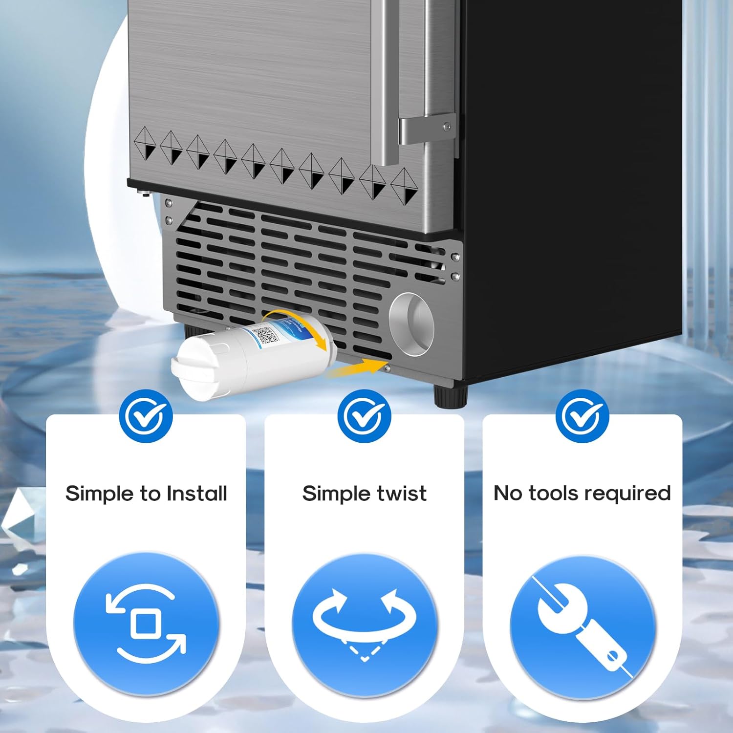 ICEPURE Active Carbon Filter, 6 Months, Replacement for ICEPURE 15" Under Counter Ice Maker with Drain Pump and Filter, WiFi Control