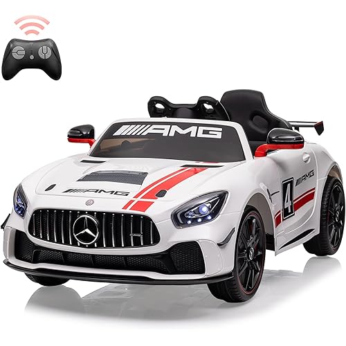 12V Ride On Car for Kids with Remote Contorl, 35W*2 Motors Licensed Benz AMG Battery Powered Sports Car,Horn, Led Headlights,Large Seat,Easy Assemble Wheels,Music for Boys Girls Gift,White