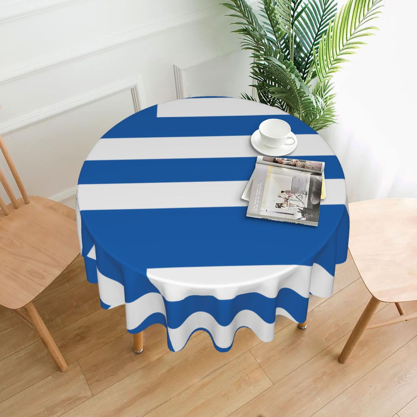 WHJSSF Greek flag Prints Round Decorative Table Throw 60 Inch – Waterproof Table Cover for Dining, Coffee Tables, and Outdoor Events