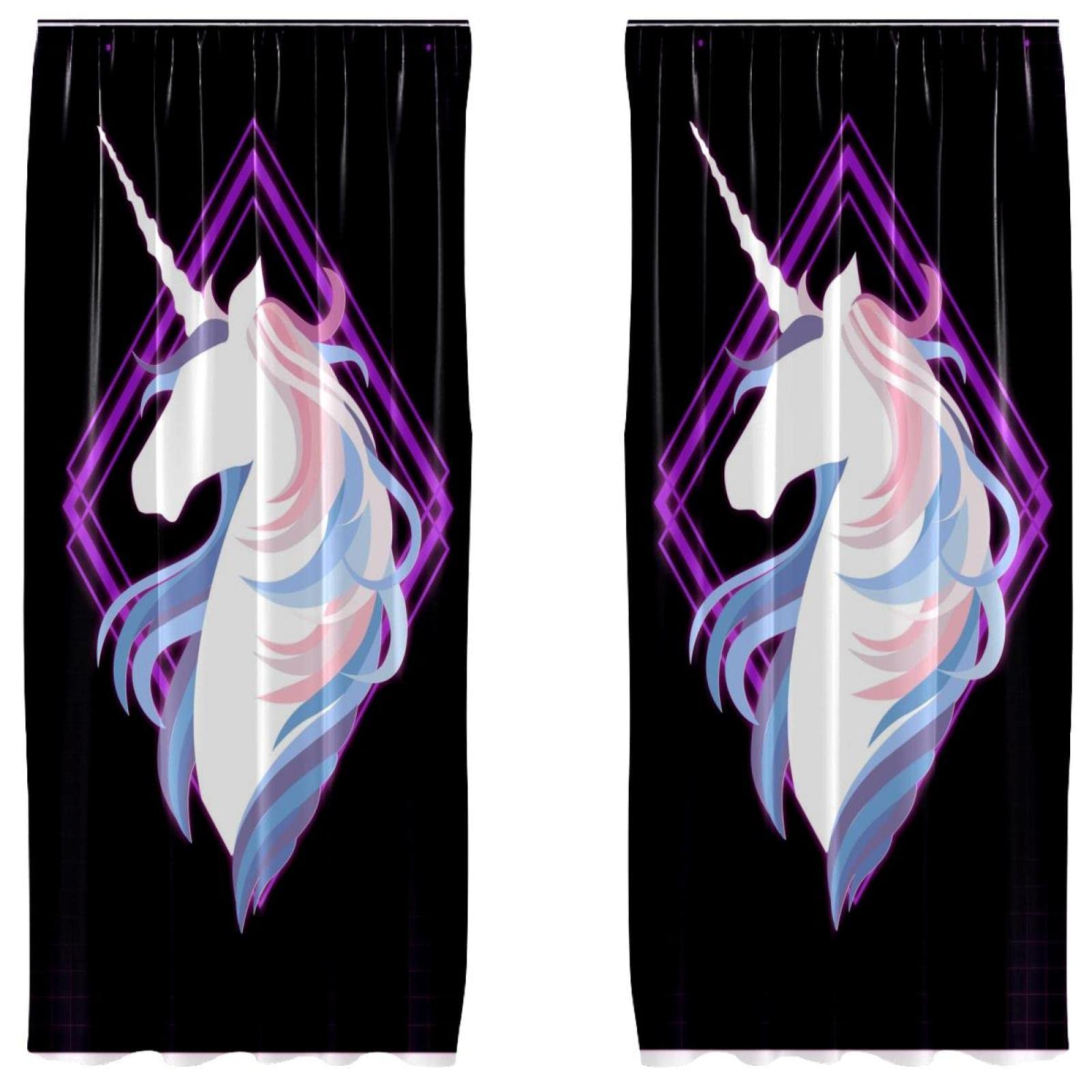 Cortinas de unicornio para ventanas, juego de 2 piezas para dormitorio alegre