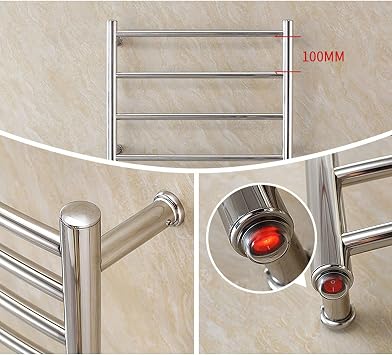 Heated Towel Rack Towel Warmer 4 Bar Towel Dryer Wall-Mounted Plug-in Bath Towel Heater - Brushed