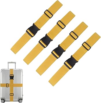 4Pcs Luggage Straps for Suitcase Travel Accessories Luggage Belt with Buckle Closure, Adjustable Luggage Belt for Travel Bag Closure, Luggage SecurityYellow