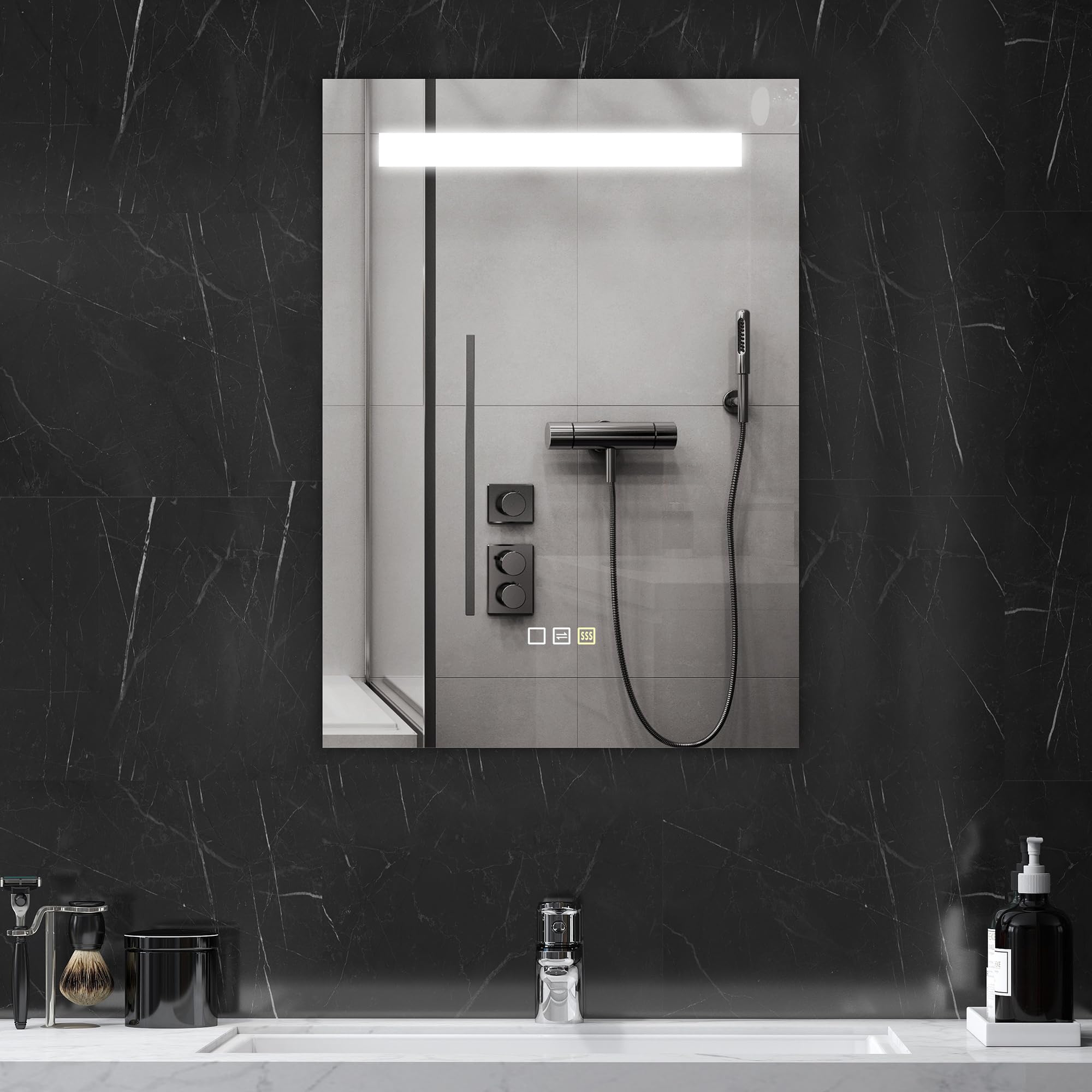 HOMCOM Espejo de Baño con Luz LED 70x50 cm Espejo de Pared con Antivaho | 3 Colores de Luz, Brillo Ajustable, Función de Memoria, Interruptor Táctil, IP44