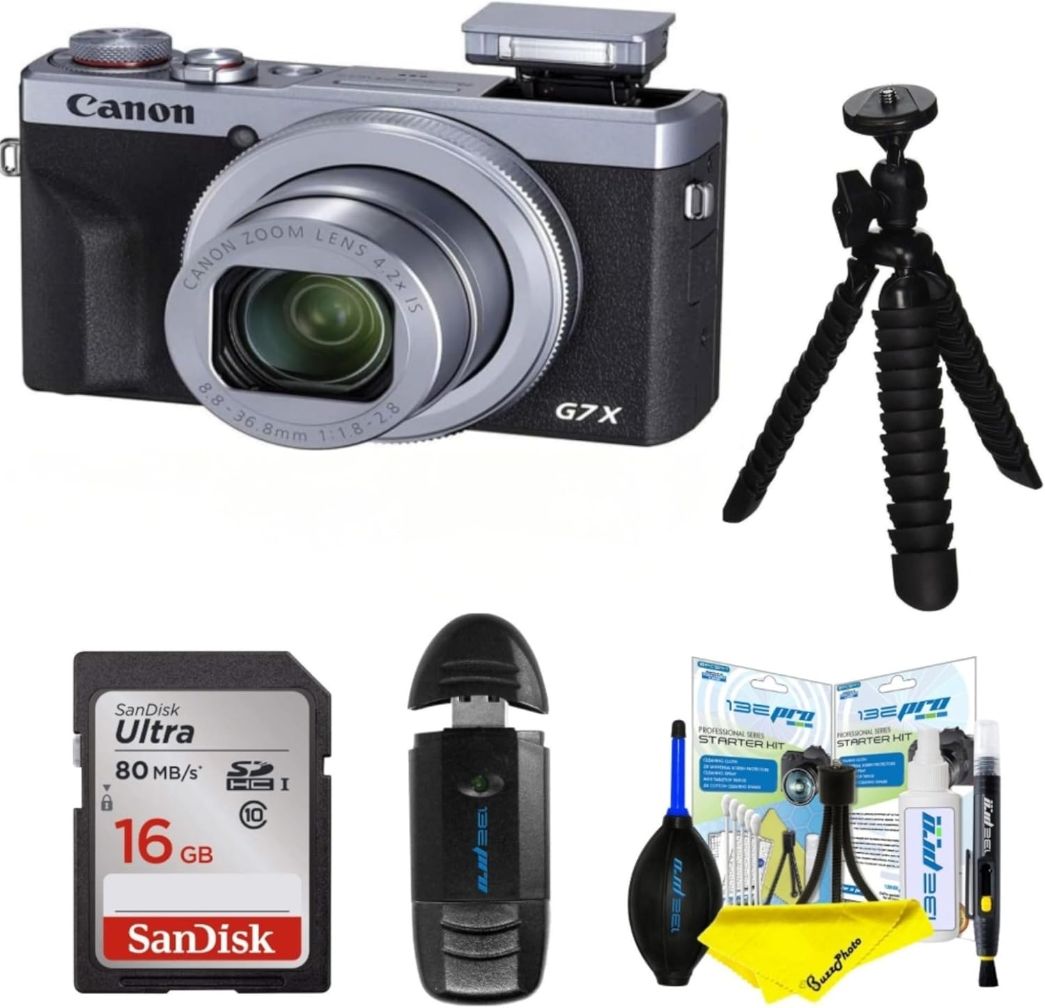 Canon PowerShot Digital Camera [G7 X Mark III] with Wi-Fi & NFC, LCD Screen and 4K Video (Camera w/BuzzPhoto Advanced Accessories Bundle, Silver)