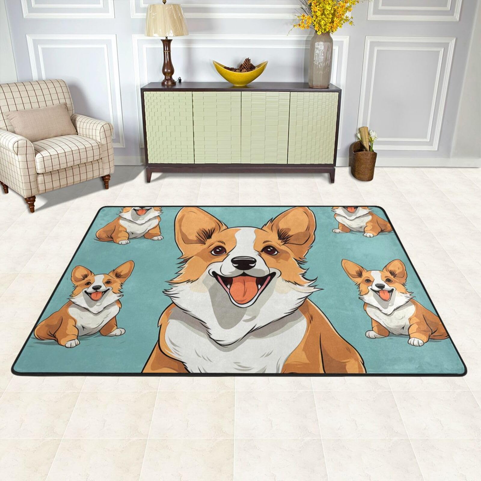 Tapis d'intérieur absorbant et antidérapant lavable grand modèle Corgi