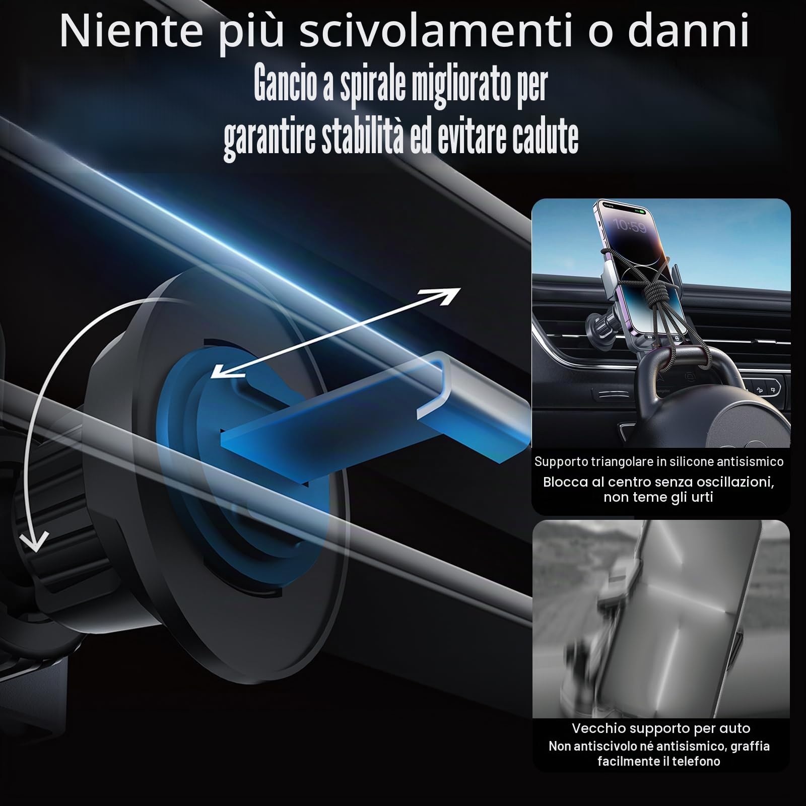 OBEST Supporto per telefono da 15 W, con funzione di ricarica, magnetico senza fili, con clip di ventilazione, girevole telescopico motorizzato con rilevamento automatico per iPhone e Android