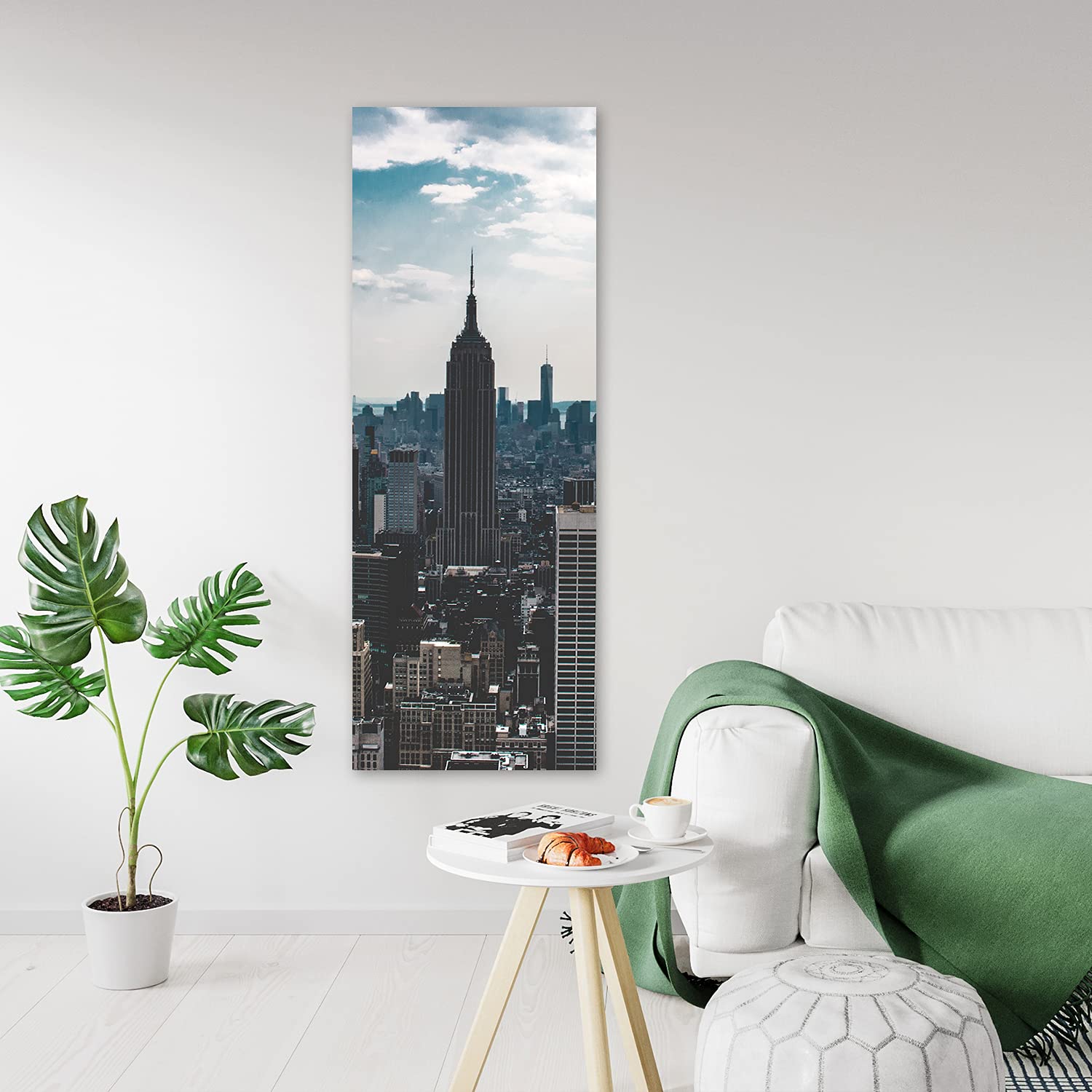 Feeby Quadro Tela Non Tessuta Top Of The Rock 50x150 cm d' Arte Moderna Decorazione Murale Estetica Architettura blu