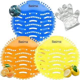 Urinal Screen Deodorizer, Basima 24-Pack Long-Lasting Scents Urinal Cakes (Ocean Breeze, Lemon, Orange), Anti-Splash Urinal Screens for Men's Bathrooms in Offices, Churches, Schools, and Restaurants