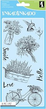 Inkadinkado Spring Time Flowers Unmounted Clear Rubber Stamp Set for Cards and Scrapbooking, 8pc