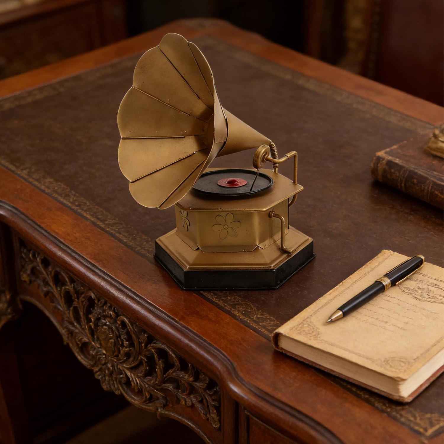 Retro Phonograph Music Box Model - Faux Gramophone Vintage Desktop Ornament for Home Office Decor Musical Friends Family