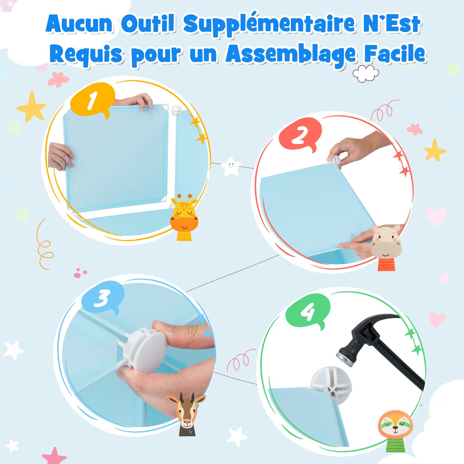 COSTWAY Meuble Rangement Enfant 12 Cubes avec Motif d'animaux, Armoire Modulable avec Portes & Poteau de Suspension, Charge 10kg pour Vêtements Chaussures Jouets, 109 x 35 x 145 cm