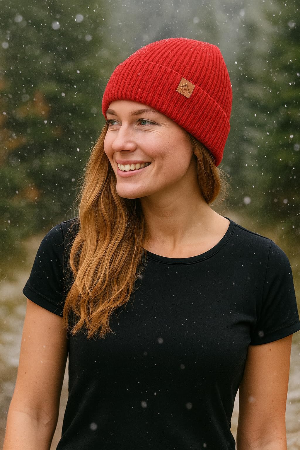 TOP-EX Gorro de lana merino 100 % con puños, punto de una sola capa, sombreros de lana de invierno para hombres y mujeres, 55-66 cm