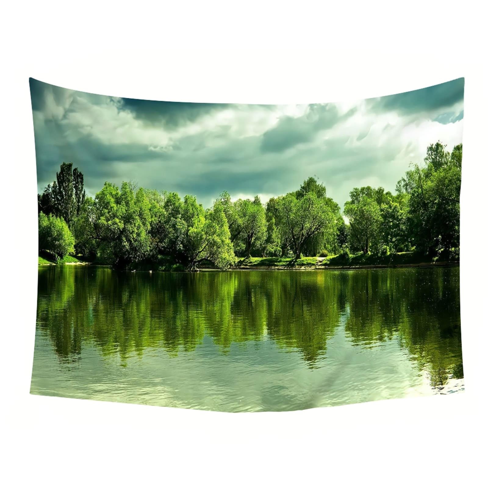 Skcess Wandbehang Grün, Polyester Wandbehang See, Bäume, Naturlandschaft Wandteppich 240x220cm