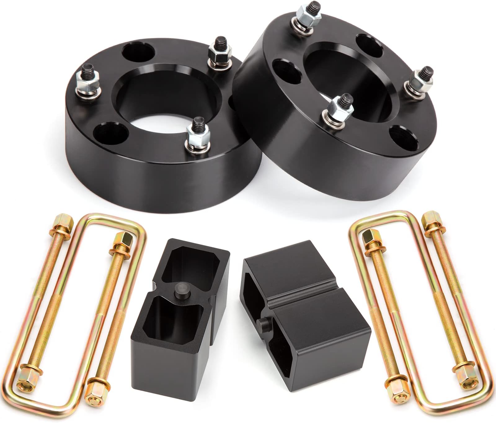 3" Front & 2" Rear Lift Kits for 2007-2024 Silverado 1500 Sierra 1500 (2WD/4WD), Full Suspension Leveling Kit with Front Strut Spacers and Block U-Bolt Set