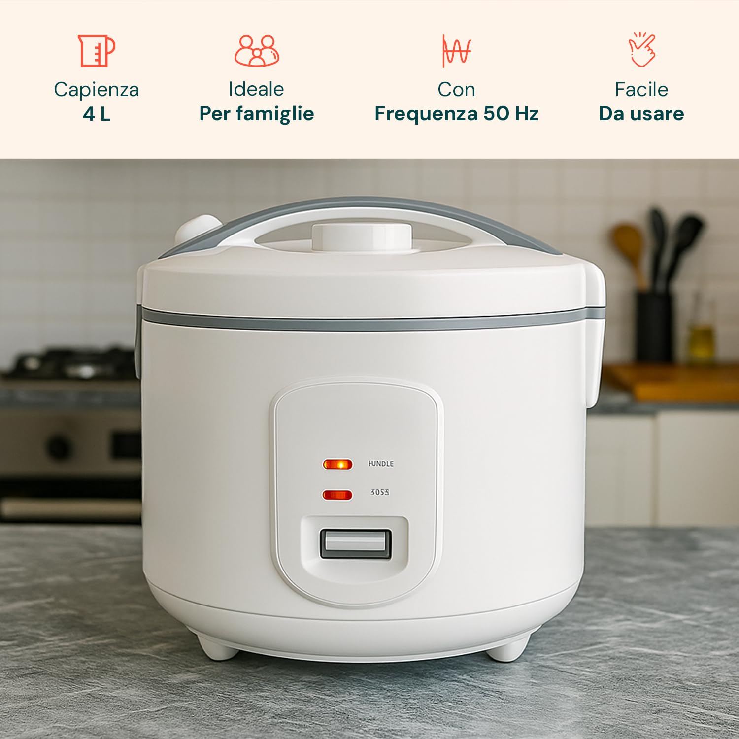 Wintem - Cuociriso Elettrico da 700W con Vaporiera Integrata e Pentola Antiaderente, Cucina Sana e Veloce, Mantiene il Calore Automaticamente, Ideale per Riso e Cottura al Vapore