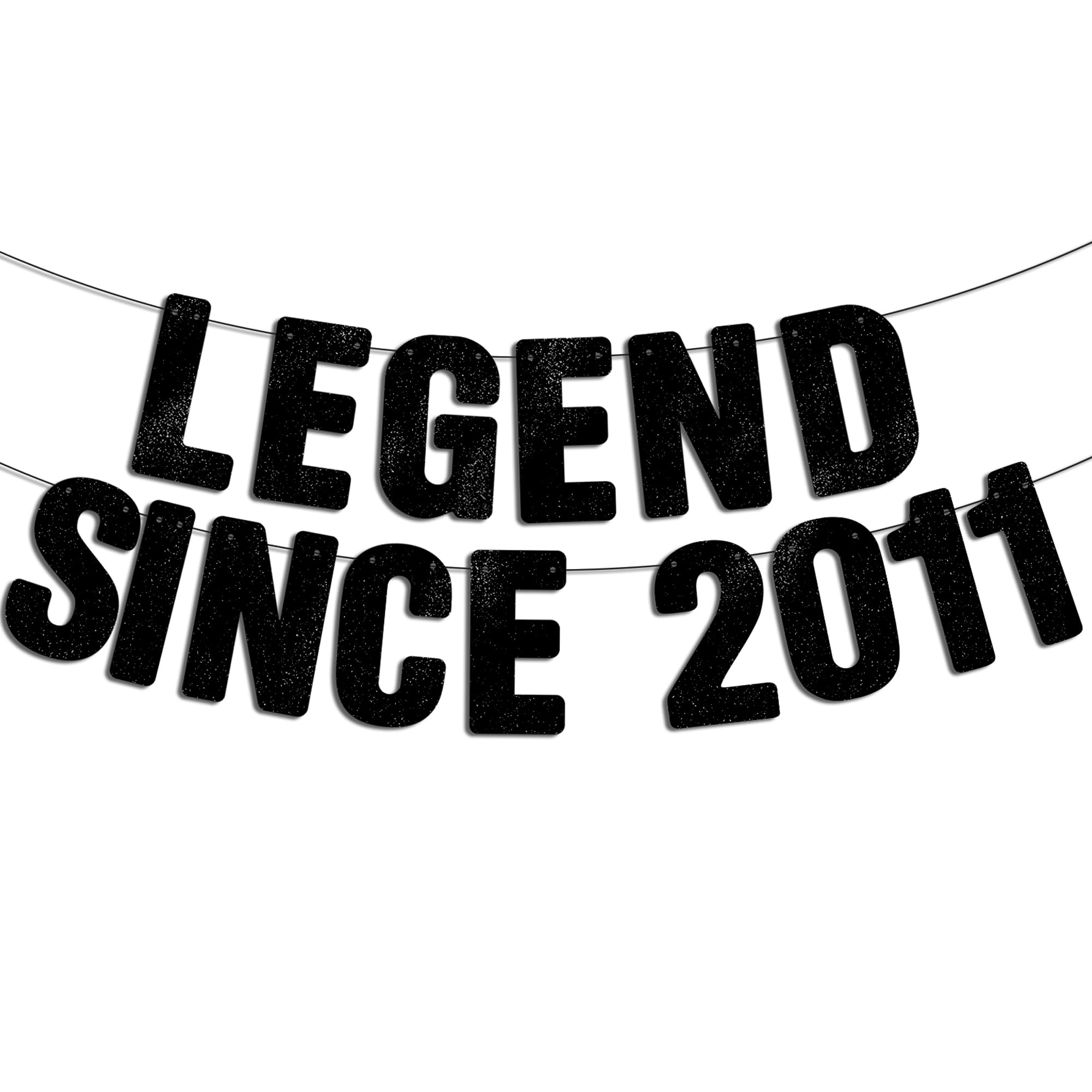 Pre-Strung Legend Since 2011 Black Glitter Banner, Happy 15th Birthday Decorations for Boy, 15 Year Old Anniversary Party Decor for Him