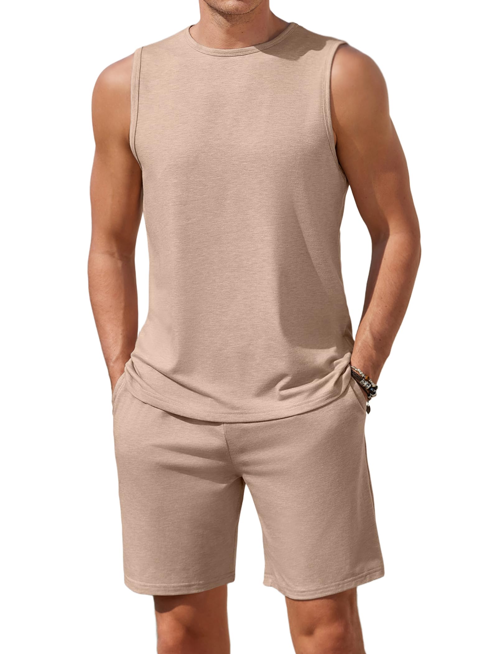 Men's Pajamas Set Workout Tank Top Pjs Sets with Shorts 2 Piece Soft Sleeveless Casual Sleep Shirts Loungewear S-XXL-image-37