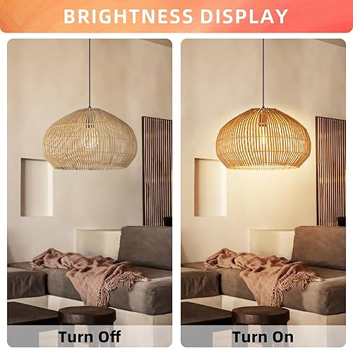 Miniatura 6 de Arturesthome Lámpara colgante de mimbre de ratán de bambú, lámpara de iluminación de techo colgante estilo bohemio retro para dormitorio, cocina,