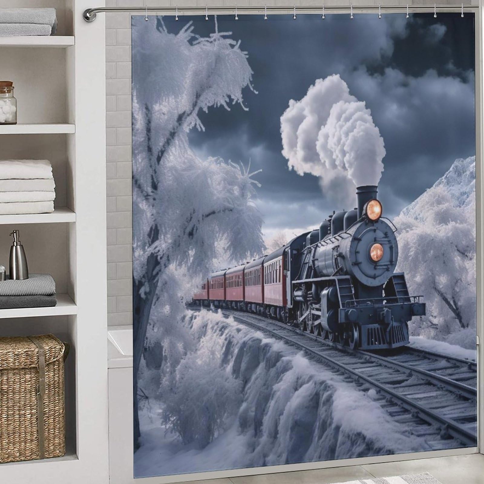 Rideau de douche train à vapeur lavable 183x183cm anti-éclaboussures pour baignoire familiale