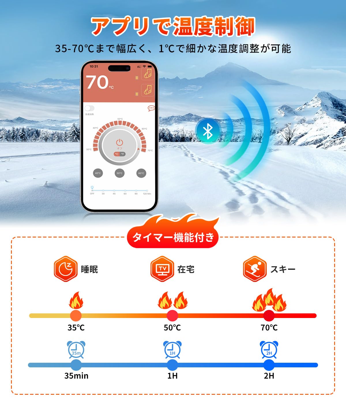 電熱ソックス ヒーター毗下アプリで温度制御6000mAhバッテリー2 個付 電熱ソックス ヒーター毗下アプリで温度制御6000mAhバッテリー2 個付