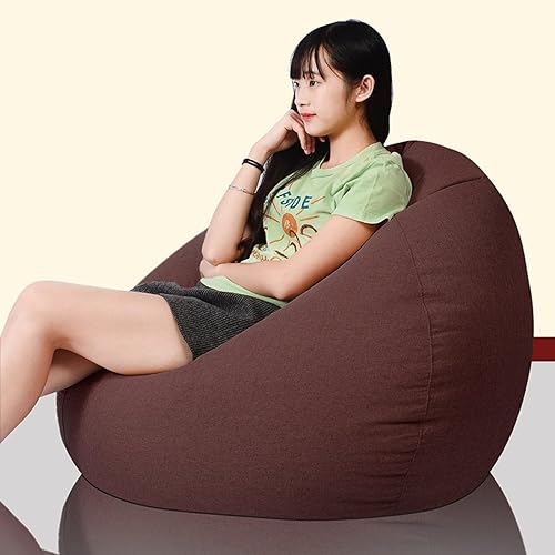NIBHZ Sillas grandes y pequeñas para sofás perezosos, sin relleno, de tela de lino, puf, puff para sala de estar, tatami, color marrón, 35.4 in x