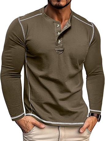 Nuofengkudu Mens Henley Shirt Long Sleeve Casual Button T-Shirts Top Pullover Lightweight Tee Shirts