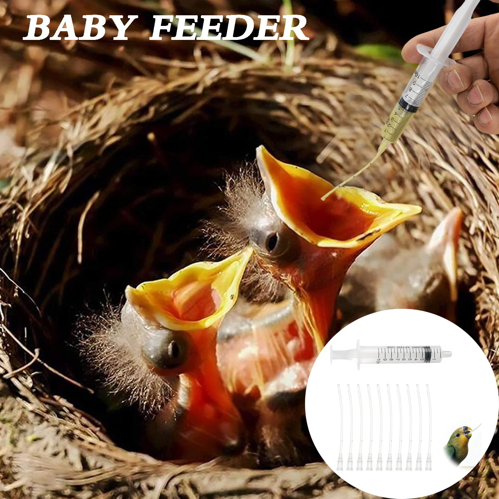 Tubes D'Alimentation Pour Oisillons,10 ML Seringue D'Alimentation pour Oiseau Avec 10 Tubes,Seringue Insuline,Seringue Alimentaire,pour Oiseaux Perroquets Et Petits Animaux Pour Lait Eau Médicaments