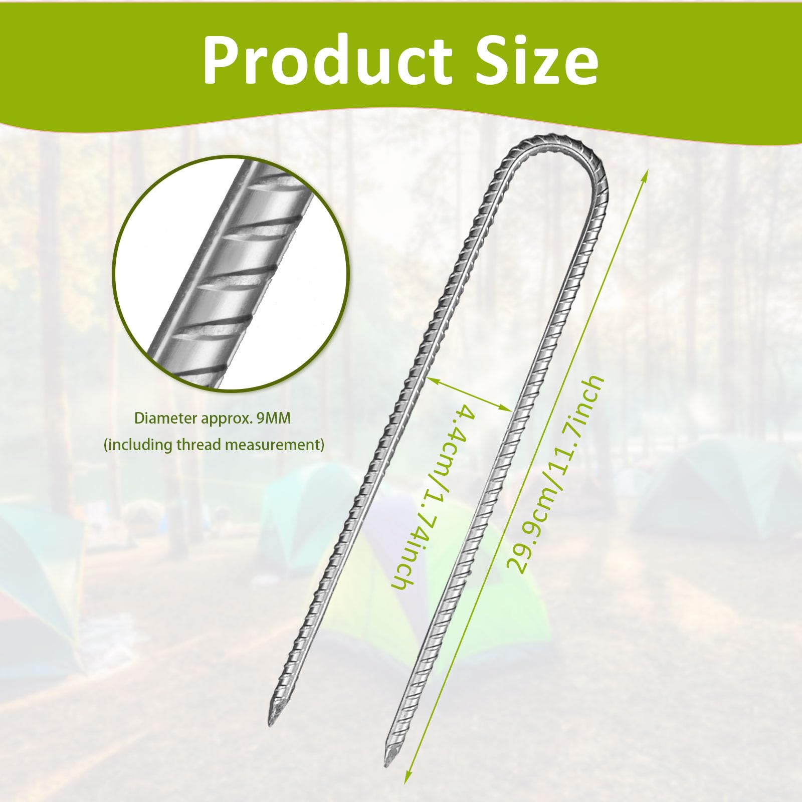 YAYODS Lot de 8 piquets d'armature, piquets de tente galvanisés très résistants de 30,5 cm, piquets de jardin en métal en forme de U, ancrage au sol extra long pour tentes de camping, trampoline