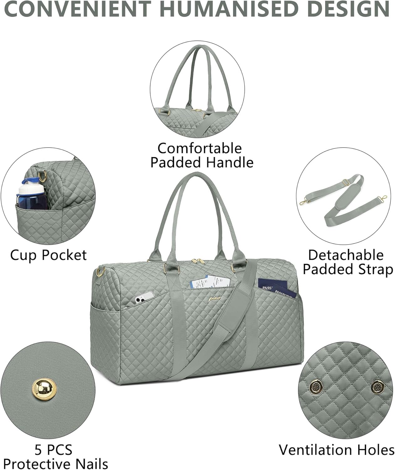 Women Weekender Travel Duffle Bag: Travel Duffel Overnight Bags with Shoe Compartment Large Carry on Tote with Toiletry Bag Weekend Traveling Yoga Gym Hospital Bag for Women with Wet Pocket Green - Image 4