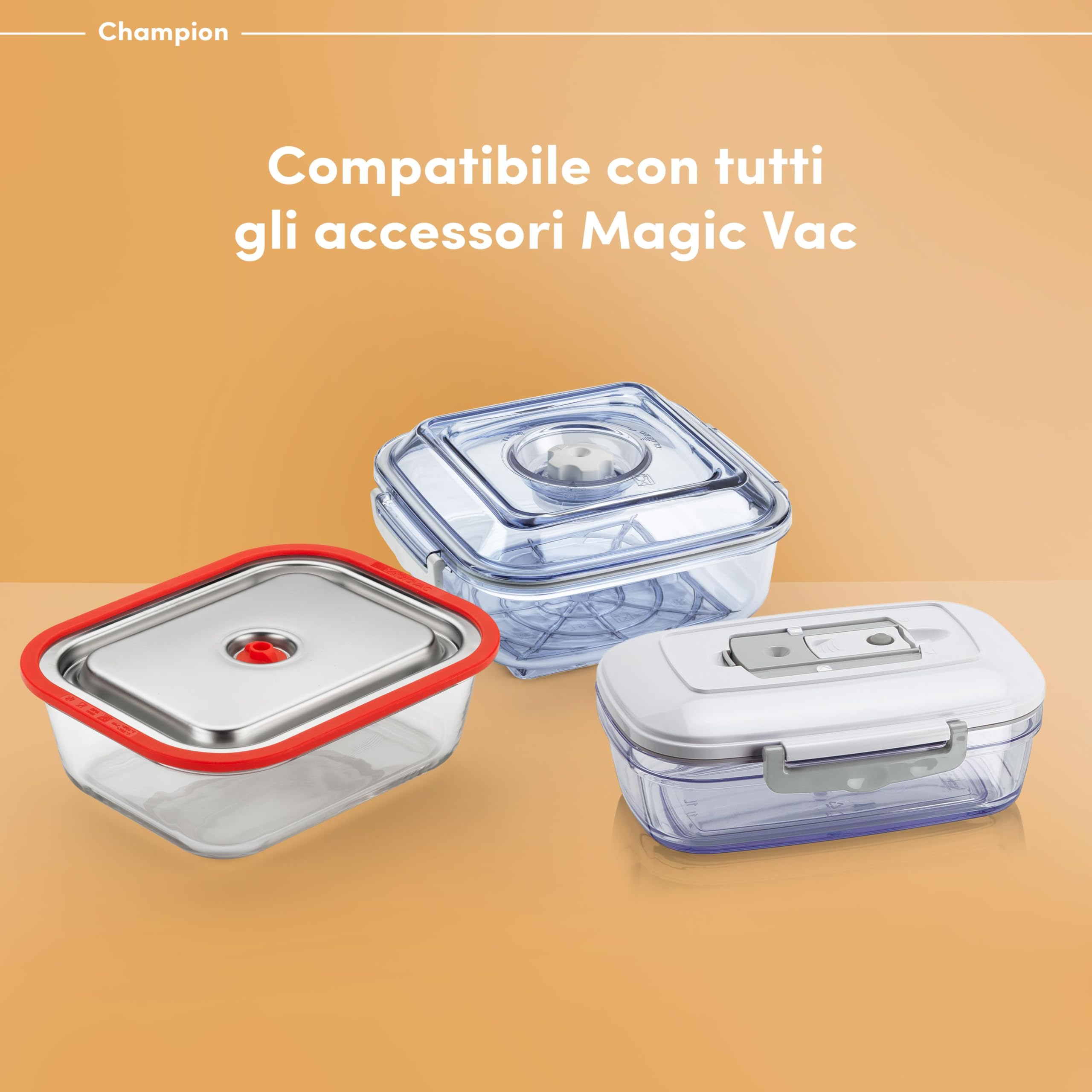 Magic Vac, Champion, Macchina Sottovuoto Alimenti Multifunzione Professionale, per Sacchetti Sottovuoto e Cottura, con Potente Motore e Kit Sottovuoto Alimenti, Brevettata, Made in Italy, Bianca
