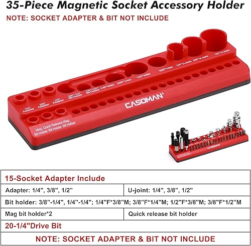 Miniatura 2 de CASOMAN Soporte magnético para accesorios de enchufe de 35 piezas, bandeja organizadora de herramientas magnética, sostiene brocas, adaptadores,