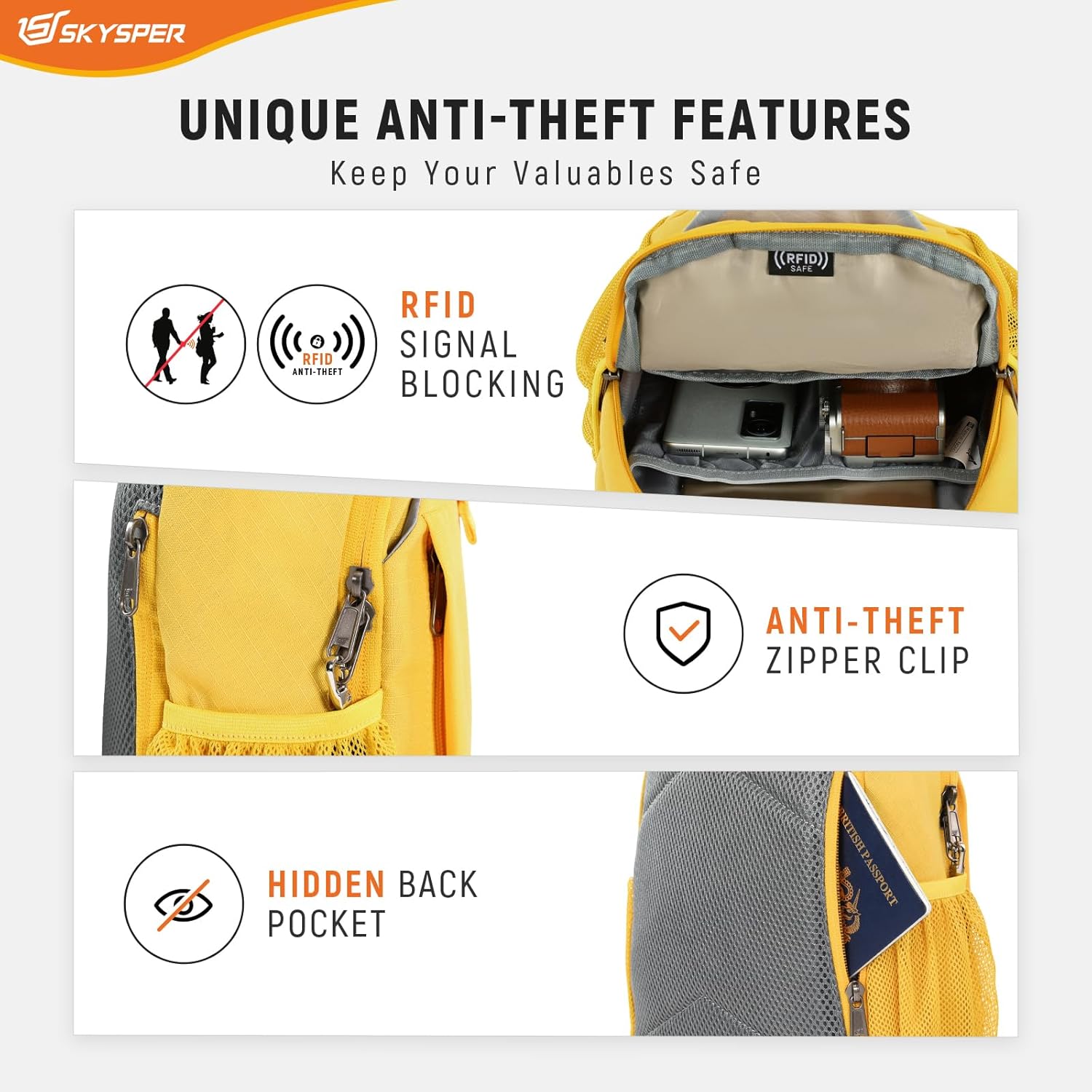 SKYSPER Sling Bag RFID Cross Body Bag Recycled Crossbody Backpack Travel Daypack - Image 3