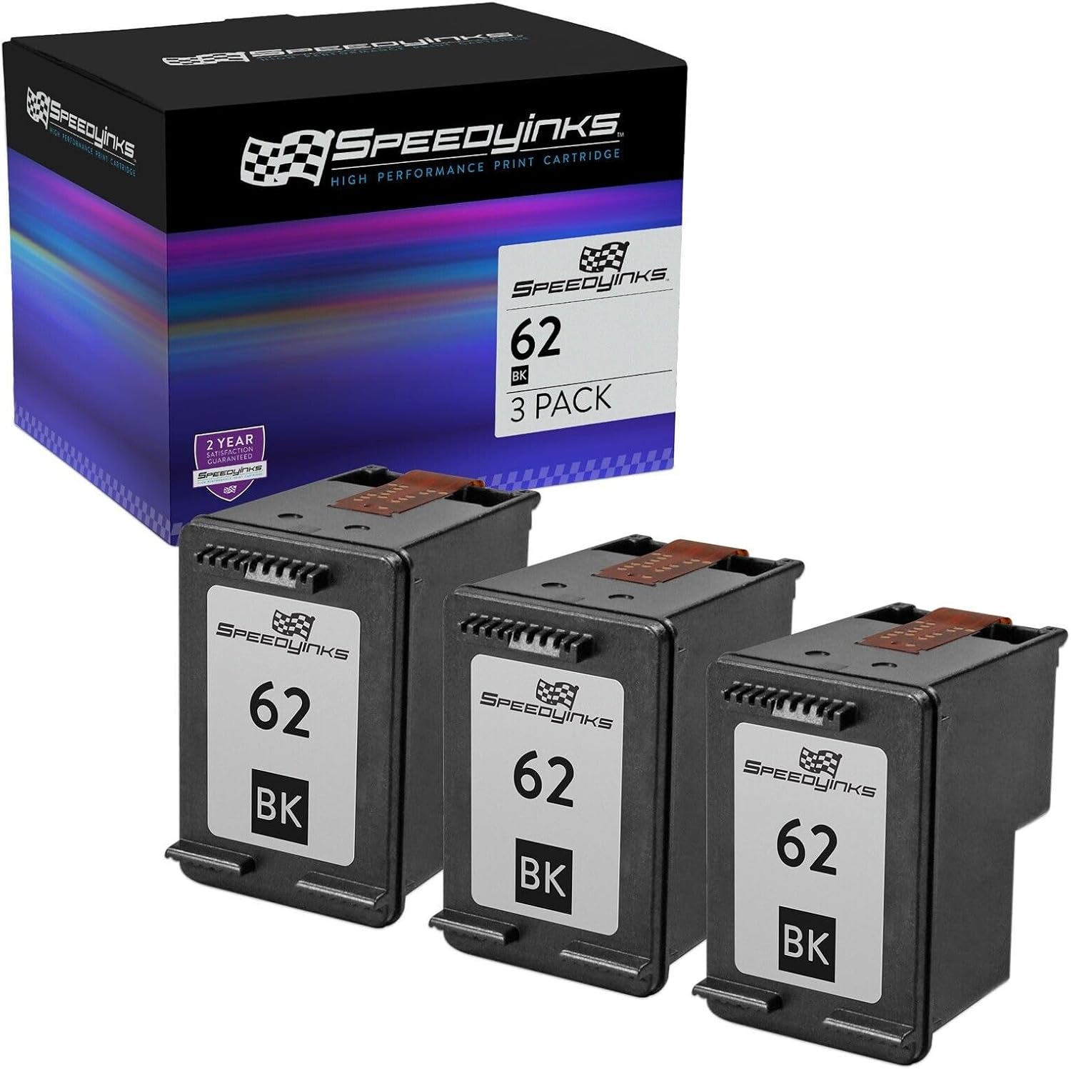 SPEEDYINKS Remanufactured Ink Cartridge Compatible with HP 62 200 Pages (Black, 3-Pack) for use in Envy 5640, 5642, 5643, 5644, 5646, 5660, 7640, 7645