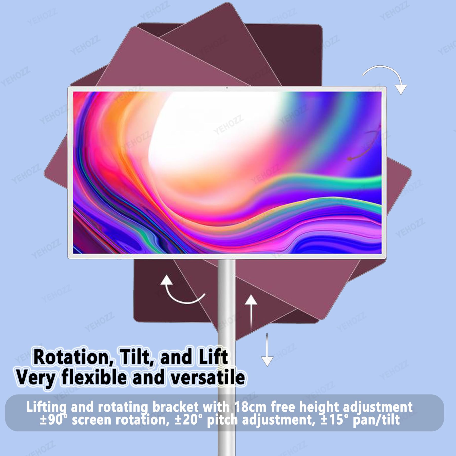 Smart TV portatile - Monitor touch screen 1080p su ruote con batteria da 15000 mAh e supporto mobile, design girevole
