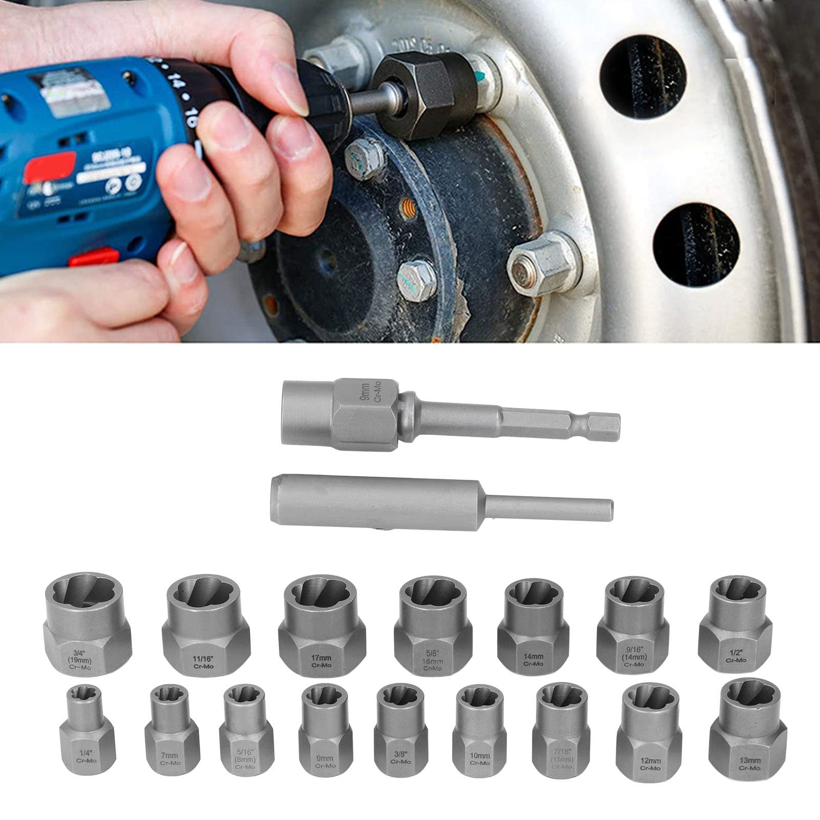 18 Pcs Damaged Screw Extractor Set, Bolt Extractor Set, Gifts for Men, Stripped Bolt Remover Broken Bolt Extractor Kit for Damaged, Frozen, Lug Nuts, Screws