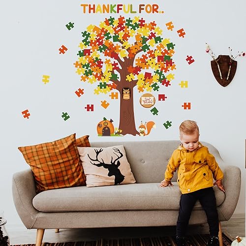 Miniatura 6 de Pajean Juego de tablón de anuncios de árbol de Acción de Gracias, tablero de anuncios de ardilla, recortes de árbol, decoración de pared de árbol de
