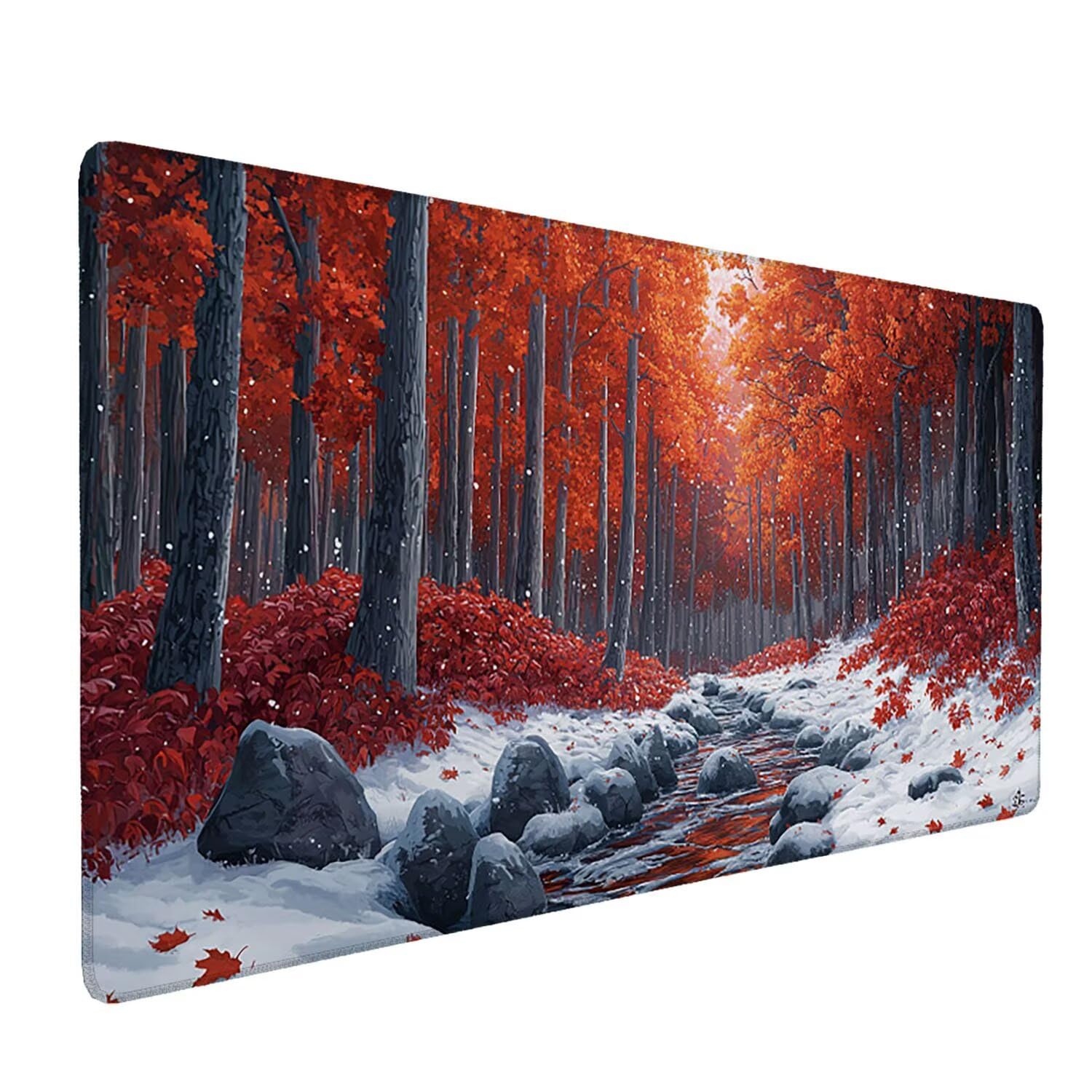 Gamingowa podkładka pod mysz, 1200 x 600 mm, XXL, przedłużona, duża podkładka pod mysz, szyte krawędzie, antypoślizgowa gumowa podstawa, ochrona biurka, do domowego biura (zimowy las) Z180